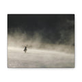 Misty Solitude Canvas Print — Lone Fisherman Foggy Lake Wall Art