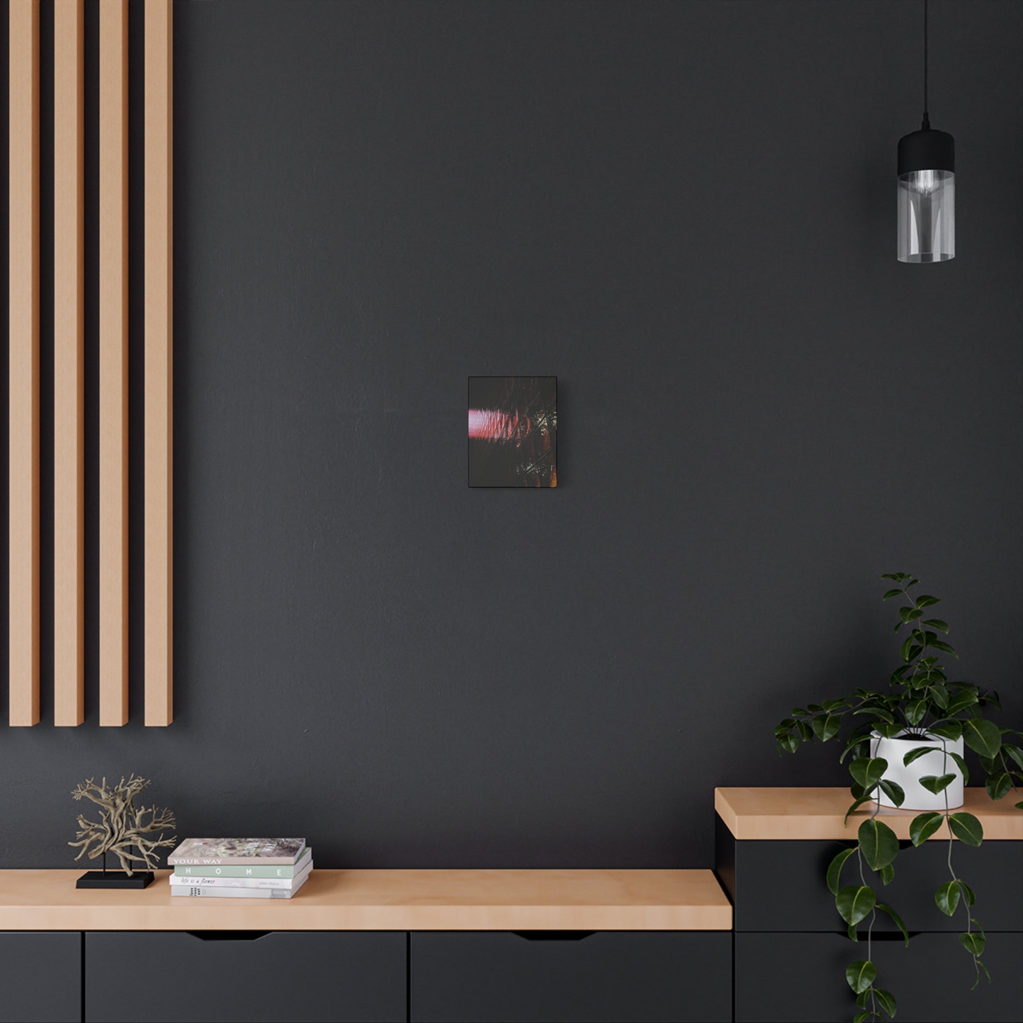 Abstract Reflection Matte Canvas Wall Art — Pink Neon Grid