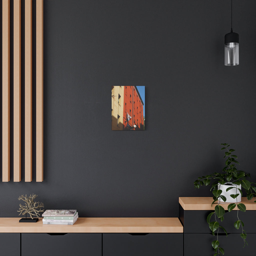 Spanish Facade Canvas Print — Colorful Apartment Building Wall Art on Matte Stretched Canvas