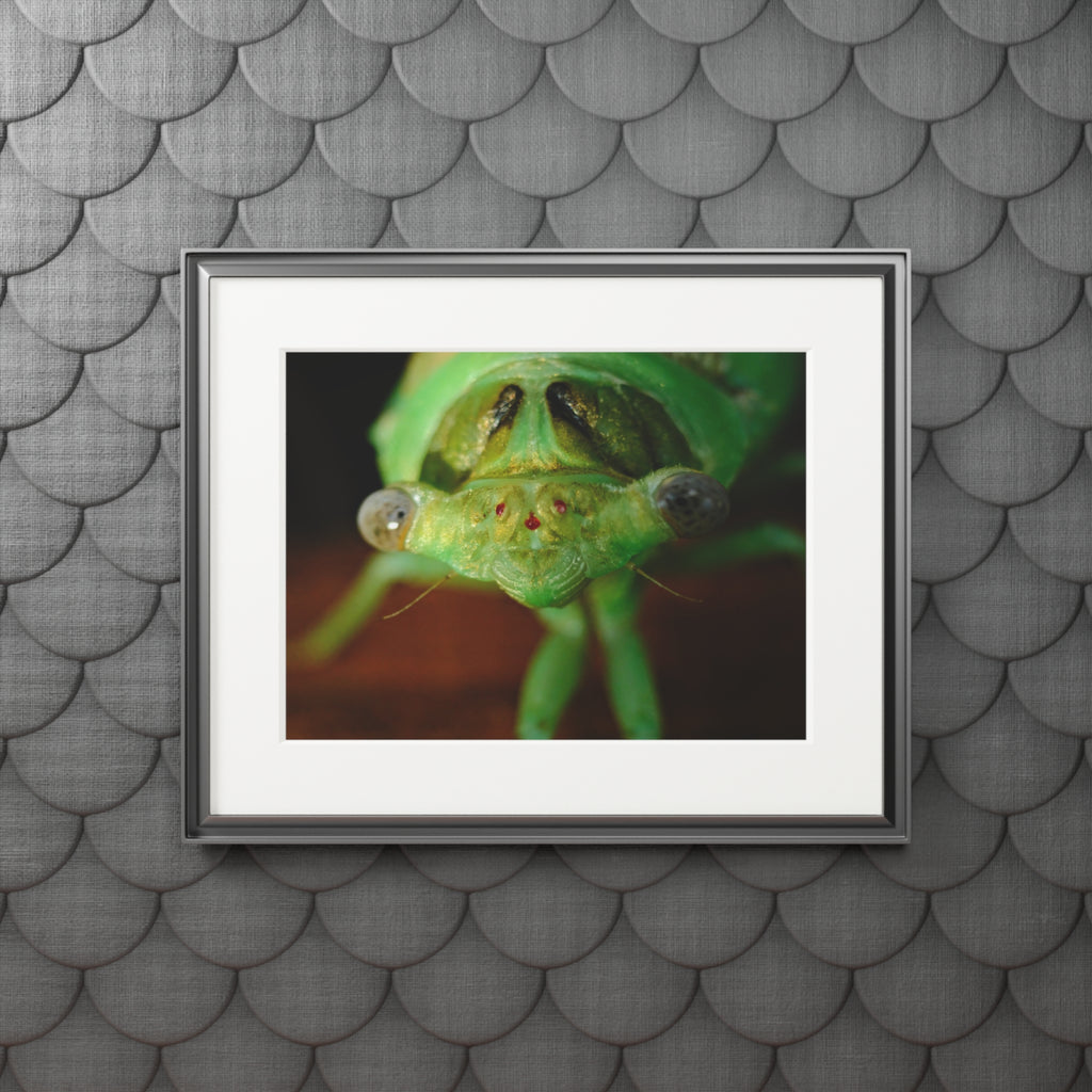 Cicada Macro Fine Art Print — Green Insect Close-Up with Passepartout