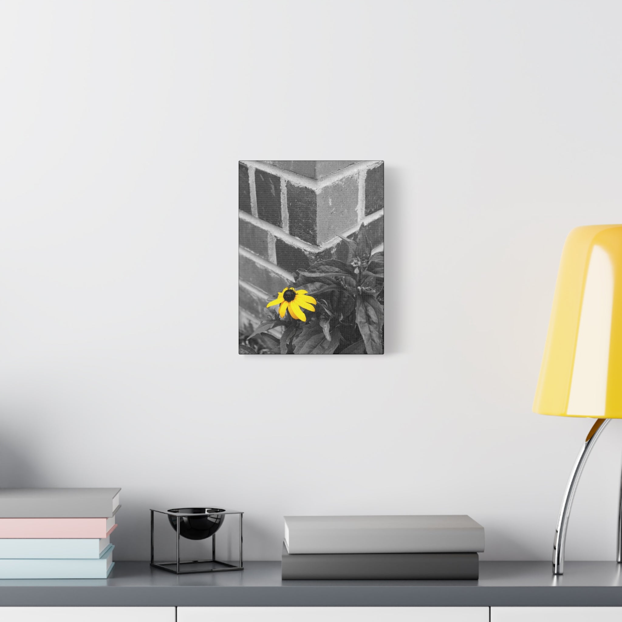 Yellow Daisy on Brick Matte Canvas Print — Stretched Wall Art