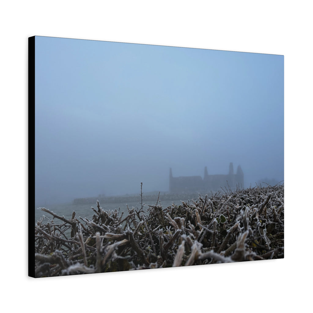 Frosty Morning Ruins Canvas Print — Misty Landscape Matte Stretched Wall Art