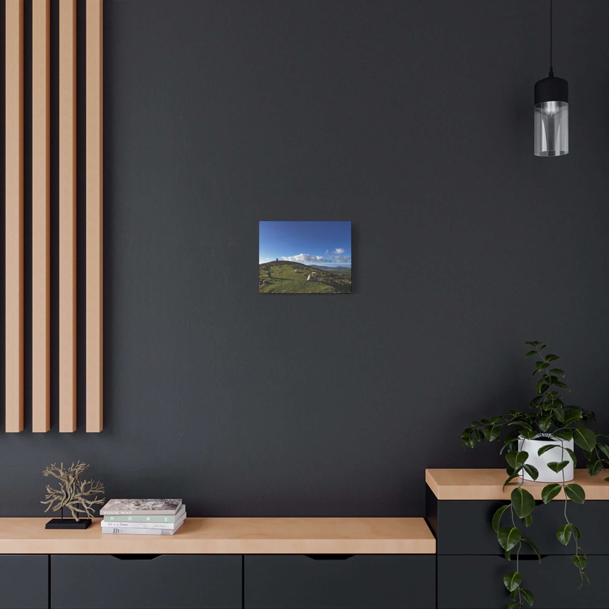 Sheep Lookout Canvas Print – Rolling Green Hills with Blue Sky