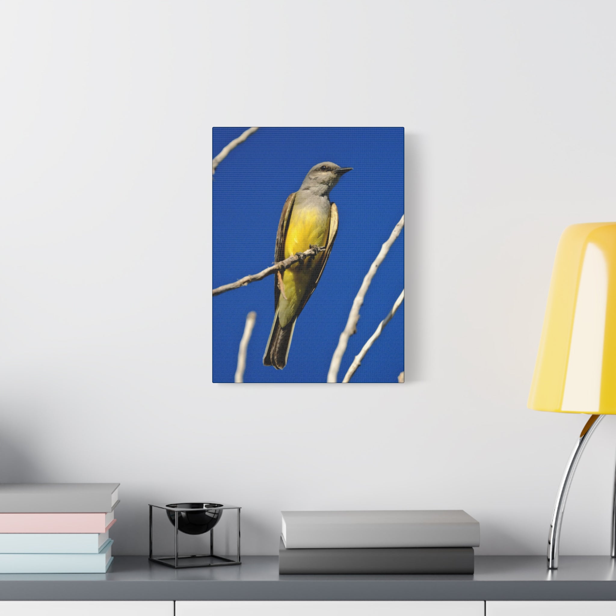 Western King Bird Canvas Print – Yellow & Gray Wildlife Wall Art