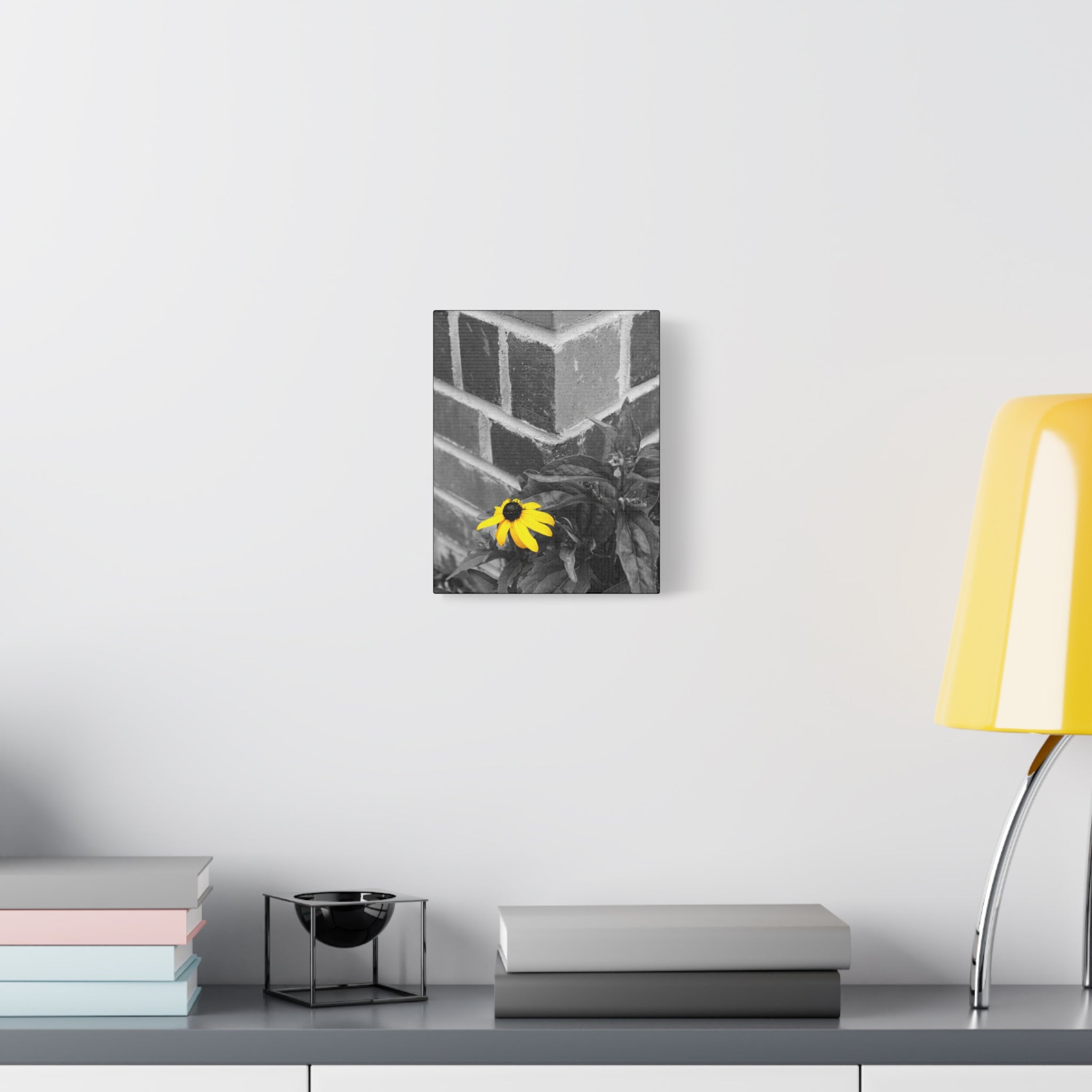 Yellow Daisy on Brick Matte Canvas Print — Stretched Wall Art