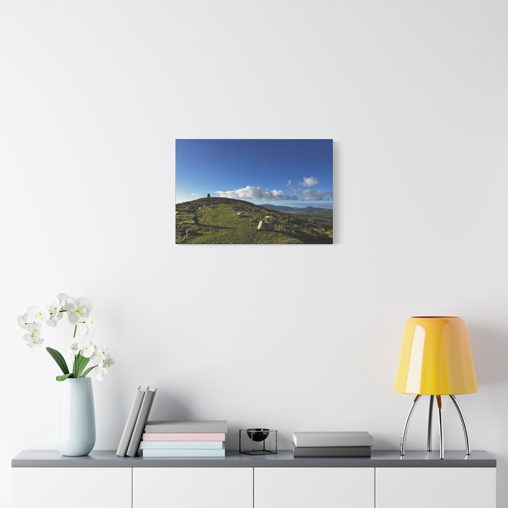 Sheep Lookout Canvas Print – Rolling Green Hills with Blue Sky