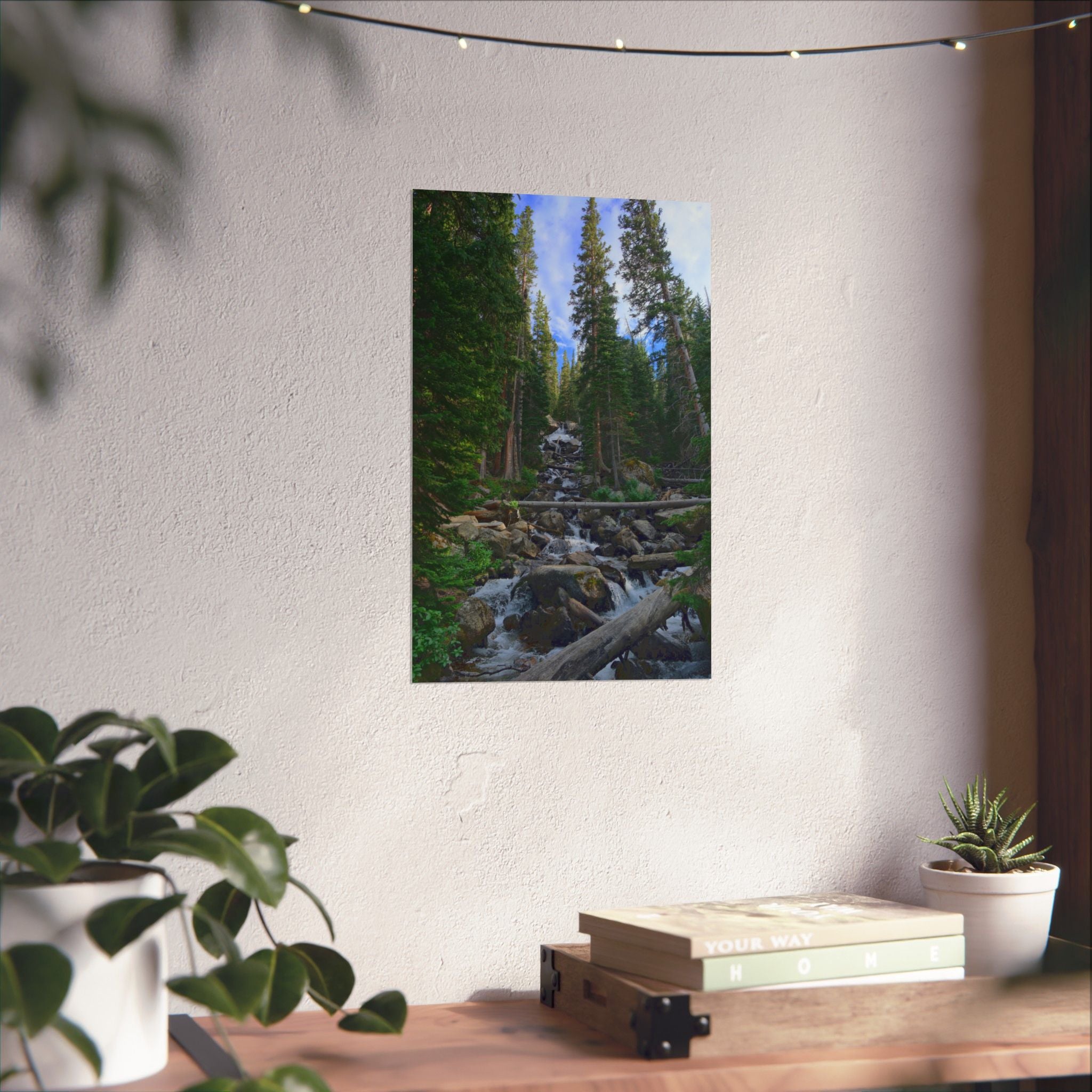 Mountain Stream Forest Matte Poster — Vertical Nature Wall Art