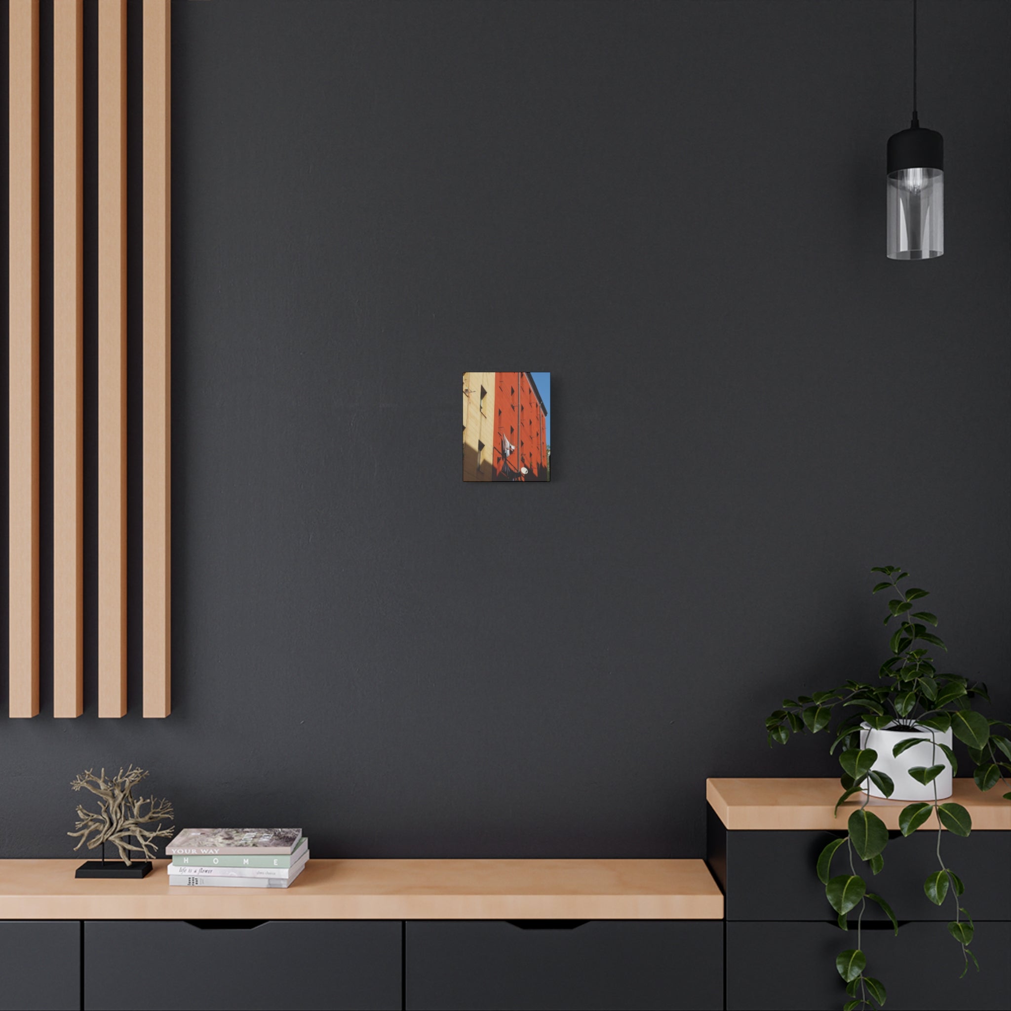 Spanish Facade Canvas Print — Colorful Apartment Building Wall Art on Matte Stretched Canvas