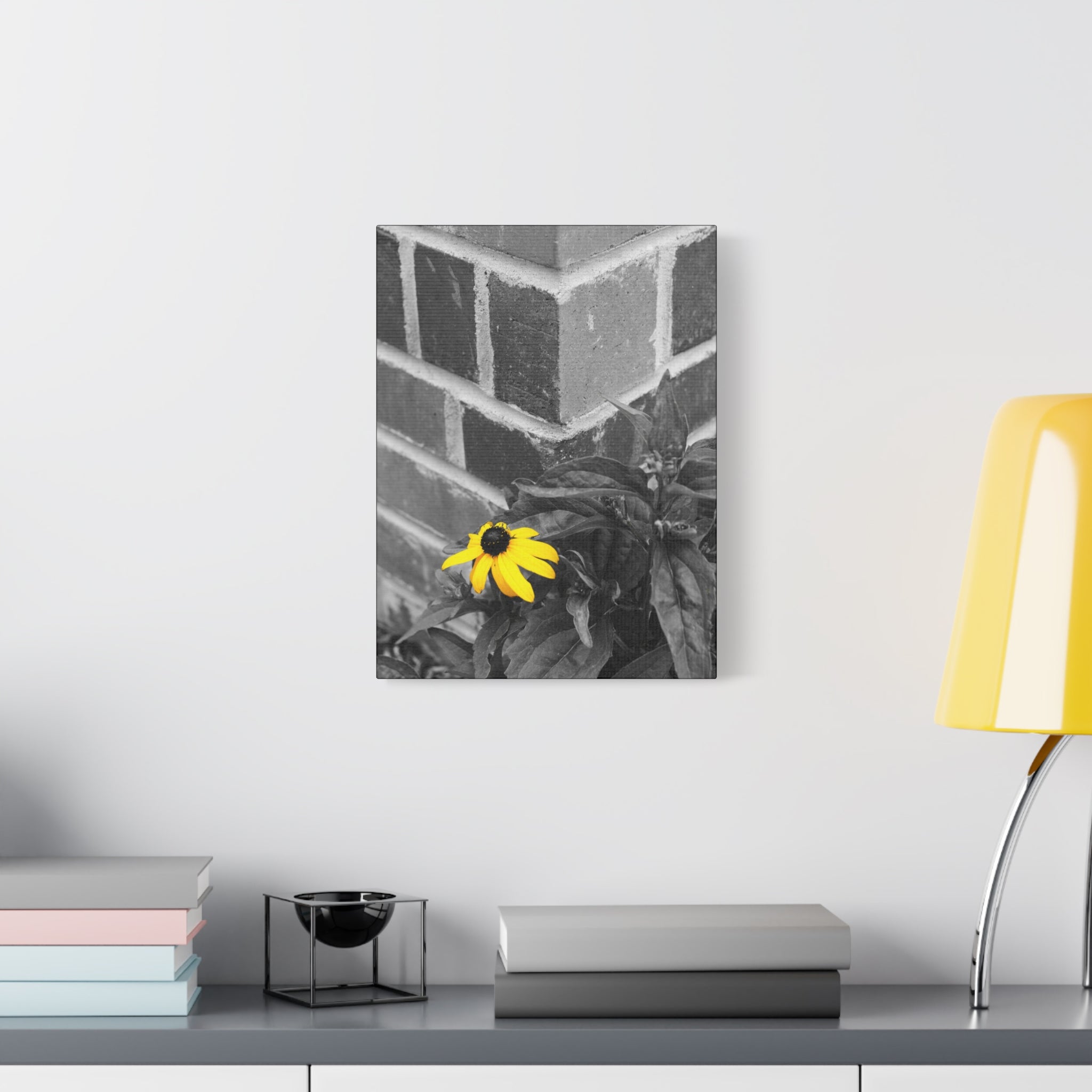 Yellow Daisy on Brick Matte Canvas Print — Stretched Wall Art