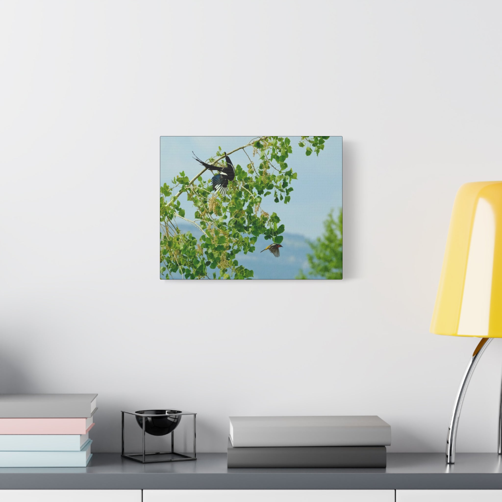 Birds in Flight Matte Canvas Wall Art — Spring Tree Branch Nature Print