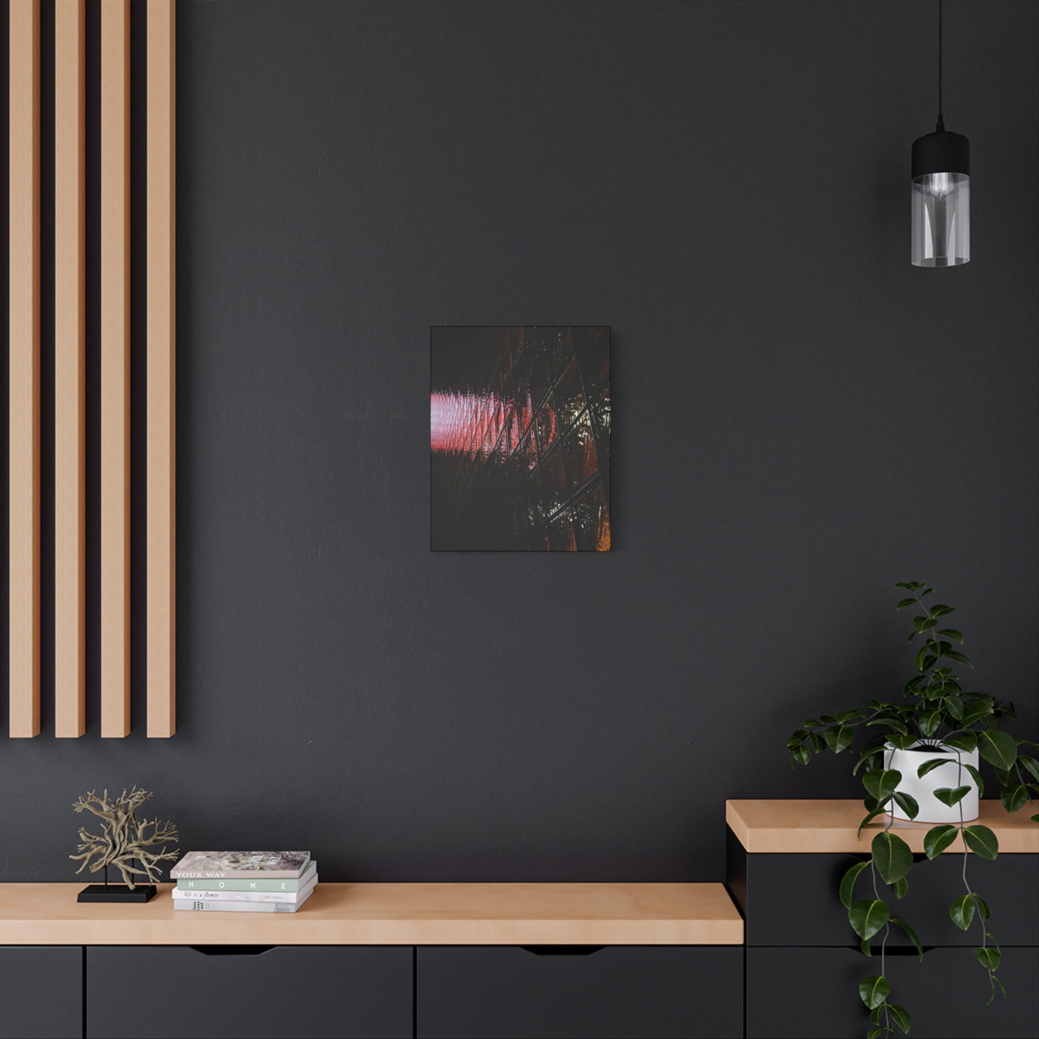 Abstract Reflection Matte Canvas Wall Art — Pink Neon Grid