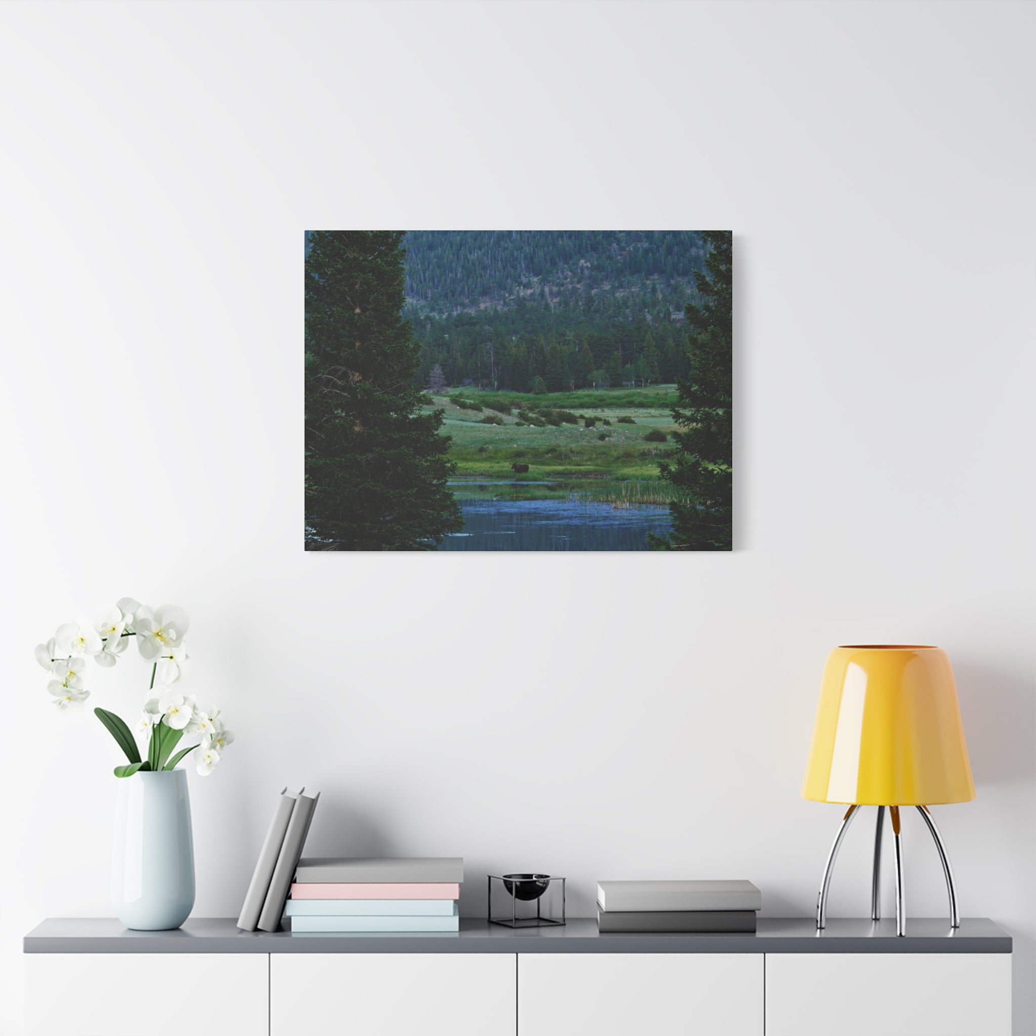 Moose Meadow Canvas Wall Art – Stretched Matte Landscape Print
