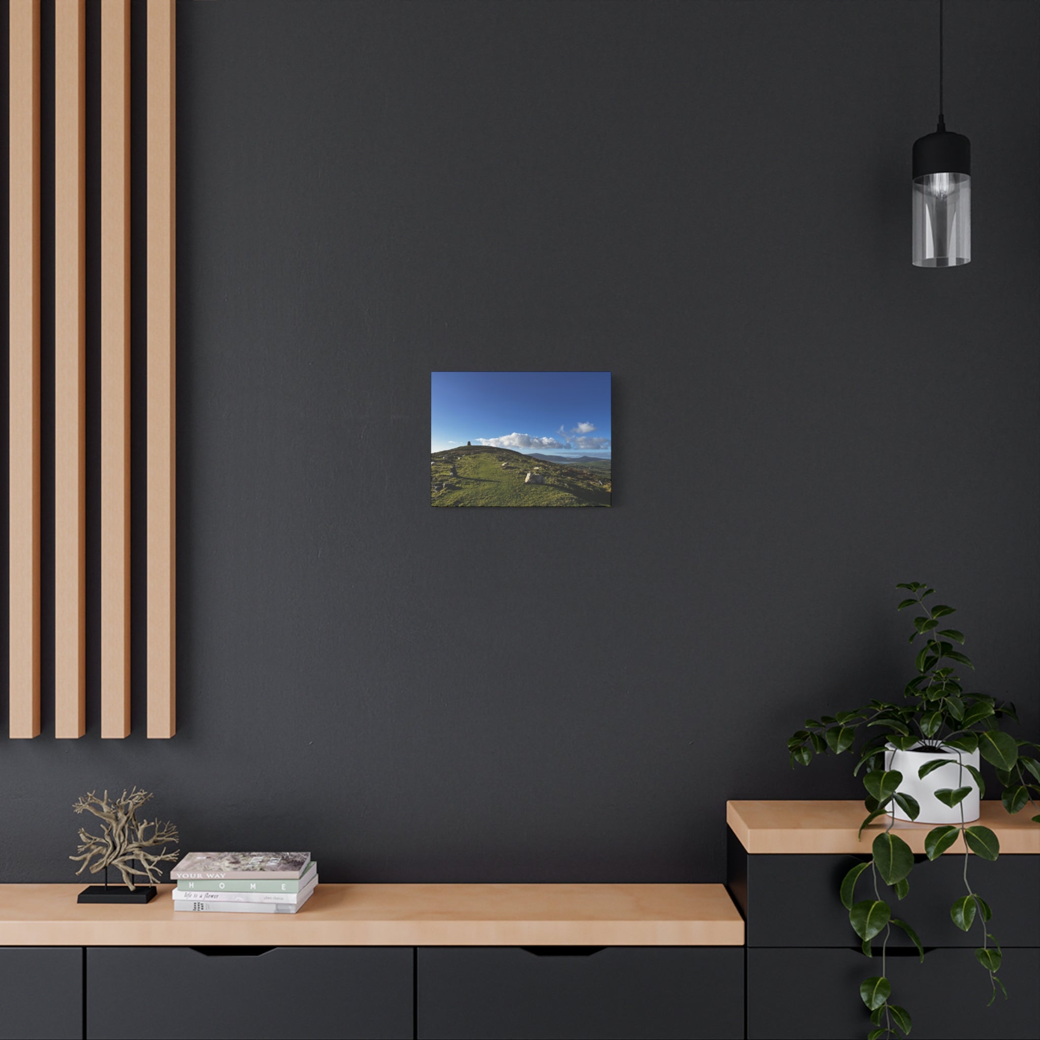 Sheep Lookout Canvas Print – Rolling Green Hills with Blue Sky