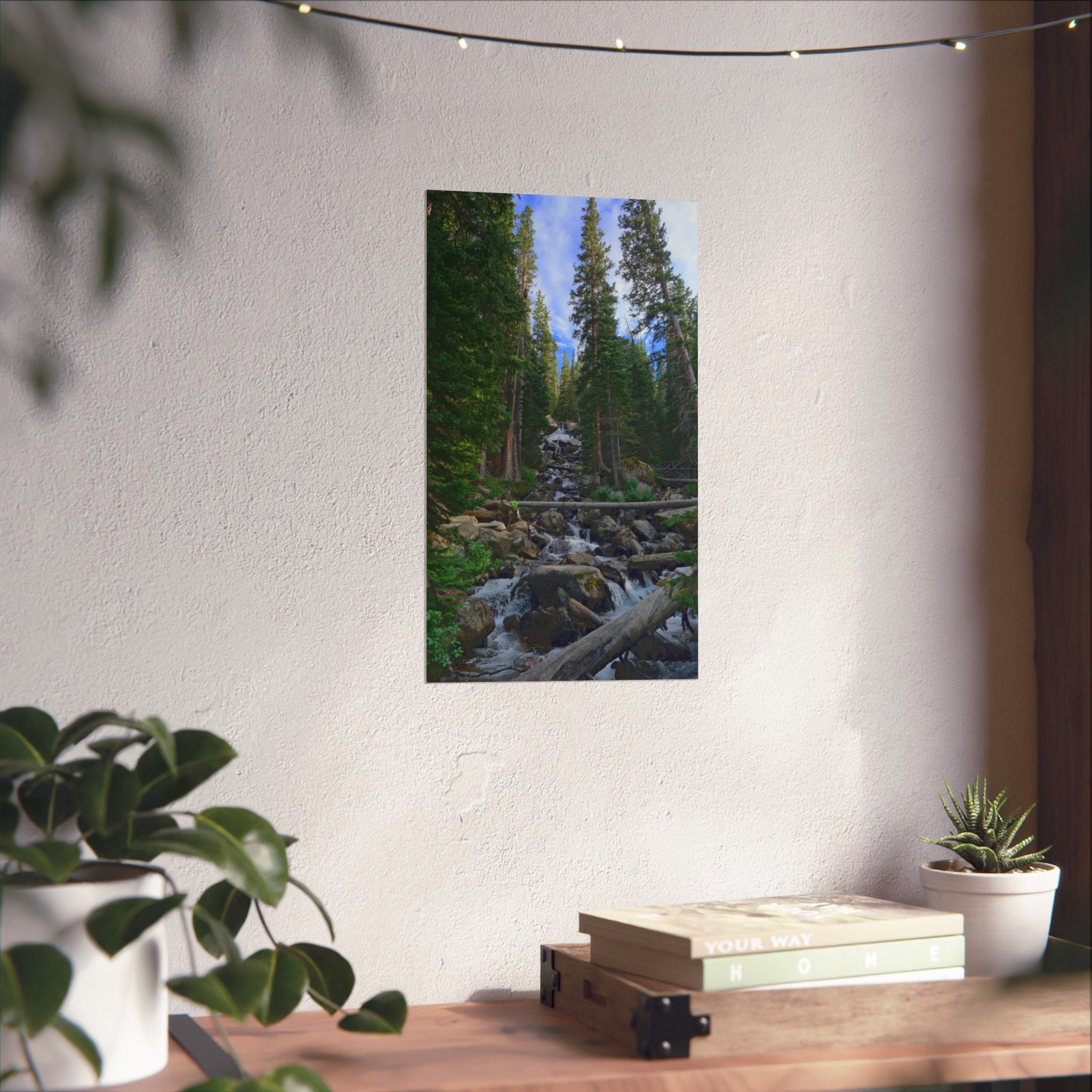 Mountain Stream Forest Matte Poster — Vertical Nature Wall Art