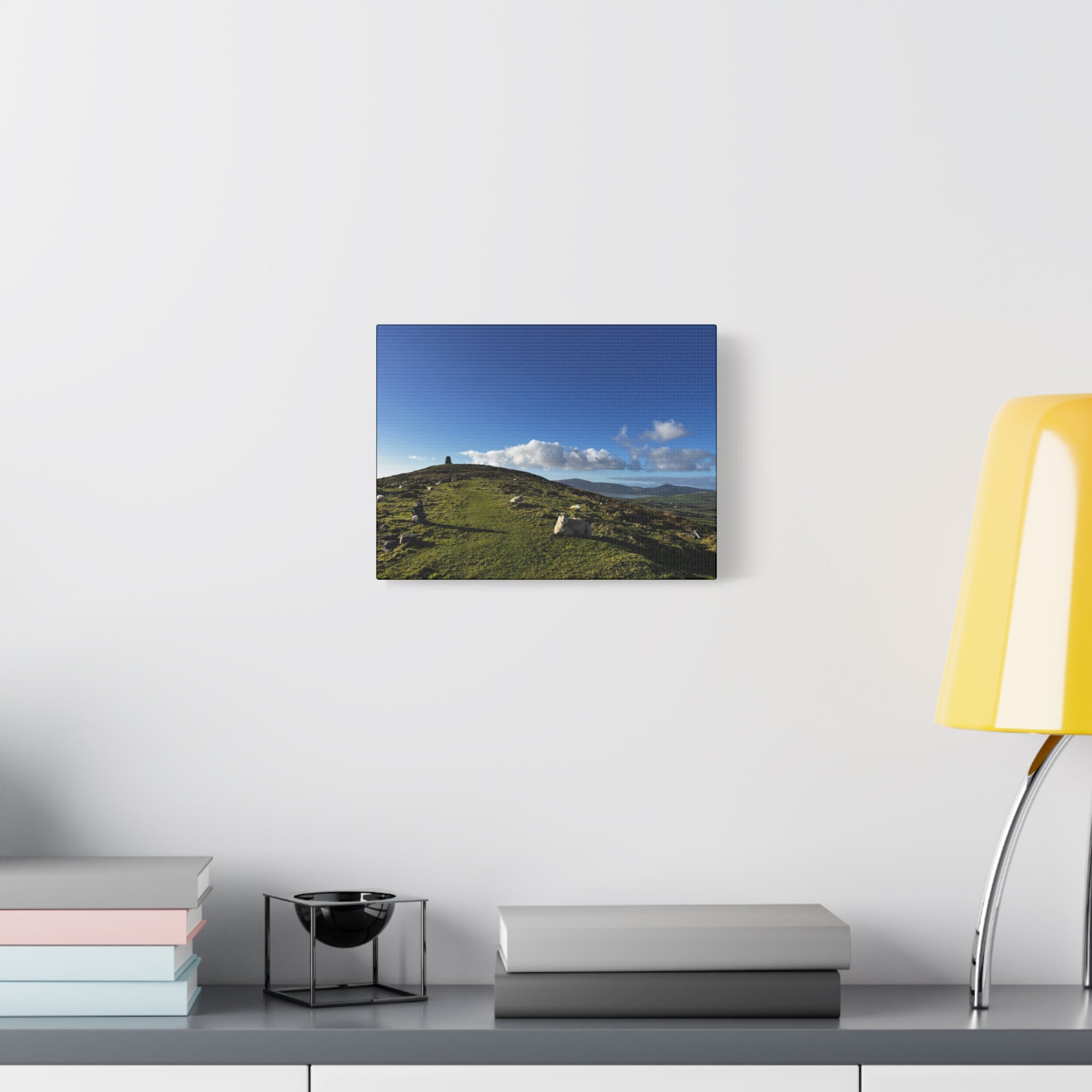 Sheep Lookout Canvas Print – Rolling Green Hills with Blue Sky