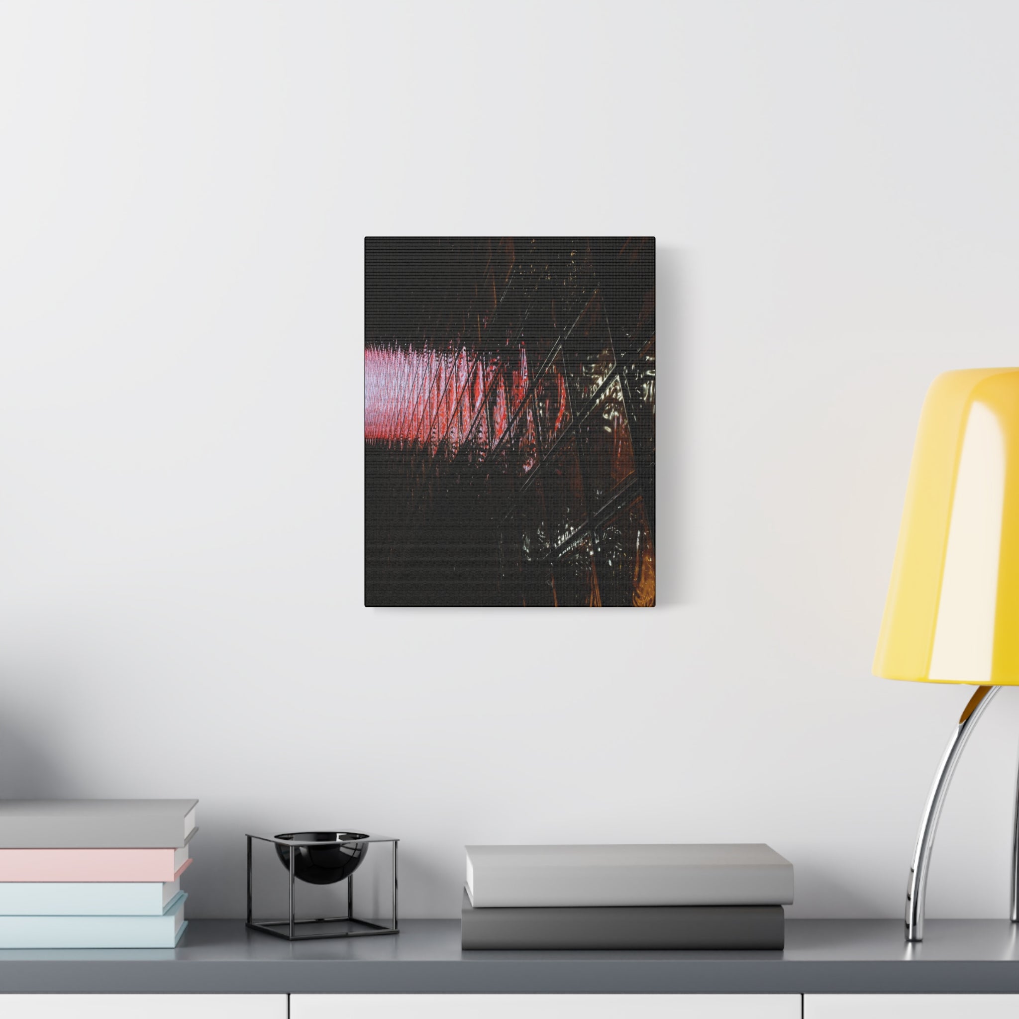 Abstract Reflection Matte Canvas Wall Art — Pink Neon Grid